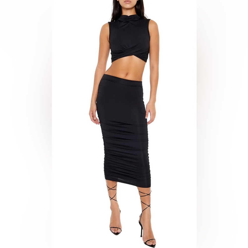 Forever 21 Women's Ruched Crop Top & Midi Skirt Set- Small